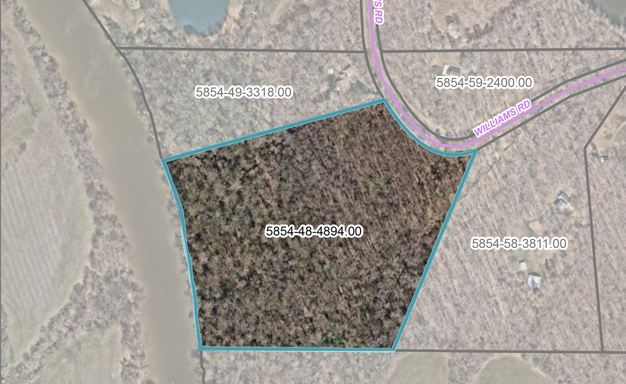 Overhead view of the 0 Williams Road property on a GIS map